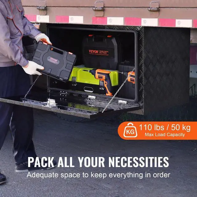 Alt view image 3 of 7 - Underbody Truck Box, 48" x 24" x 24" Pickup Storage Box, Heavy Duty Aluminum Diamond Plate Tool Box with Lock and Keys, Waterproof Trailer Storage Box with T-Handle Latch for Truck, Van, Trailer