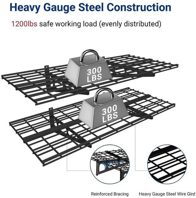 Alt view image 2 of 7 - 4-Pack 2x4ft 24-inch-by-48-inch Wall Shelf Garage Storage Rack Wall Mounted Floating Shelves, Total 1200lbs Capacity, Black, Classic Series
