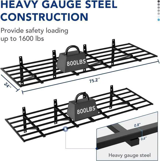 Alt view image 2 of 7 - 2x6ft Heavy Duty Garage Storage Shelving, 1600lbs Total Weight Capacity, 2 Pack Wall Organization System, 24 x75inch Rack Floating Shelves, Pro Series