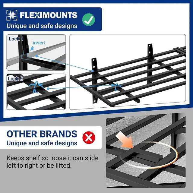Alt view image 3 of 7 - 2x6ft Heavy Duty Garage Storage Shelving, 1600lbs Total Weight Capacity, 2 Pack Wall Organization System, 24 x75inch Rack Floating Shelves, Pro Series