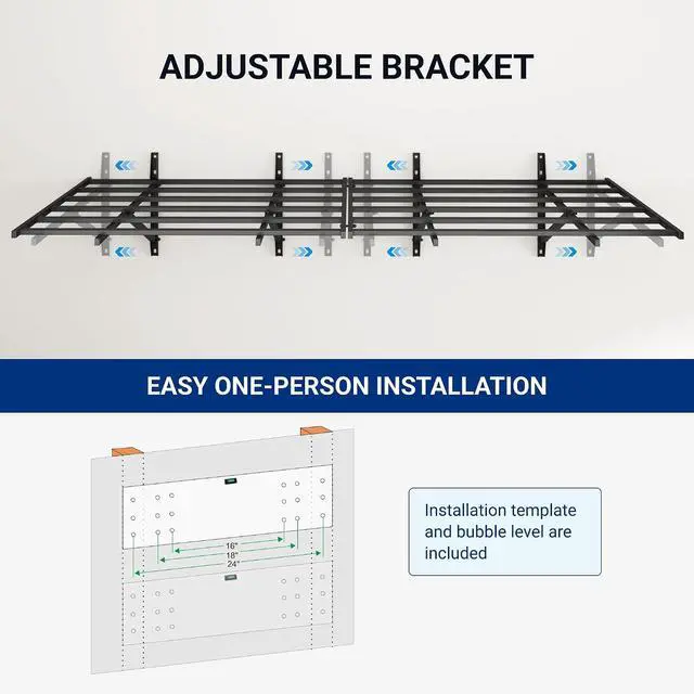 Alt view image 5 of 7 - 2x6ft Heavy Duty Garage Storage Shelving, 1600lbs Total Weight Capacity, 2 Pack Wall Organization System, 24 x75inch Rack Floating Shelves, Pro Series