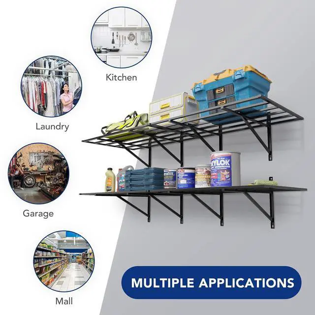 Alt view image 7 of 7 - 2x6ft Heavy Duty Garage Storage Shelving, 1600lbs Total Weight Capacity, 2 Pack Wall Organization System, 24 x75inch Rack Floating Shelves, Pro Series