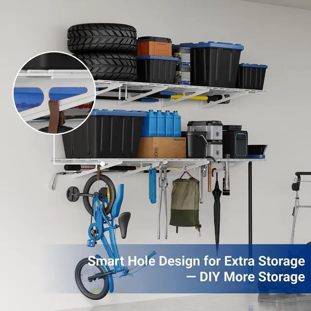 Alt view image 6 of 7 - 4-Pack 2x4ft 24-inch-by-48-inch Wall Shelf Garage Storage Rack Wall Mounted Floating Shelves, Total 1200lbs Capacity, White, Classic Series