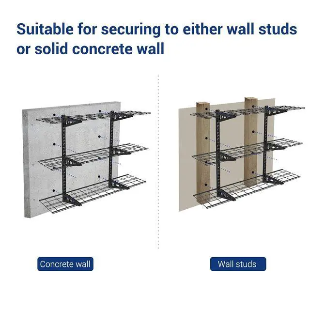Alt view image 7 of 7 - 2x8 Overhead Garage Storage Rack, plus 3-Tier 1x4ft Wall Mounted Adjustable Shelving Unit, 450lbs+450lbs Capacity, Heavy-Duty Garage Organizer, Black