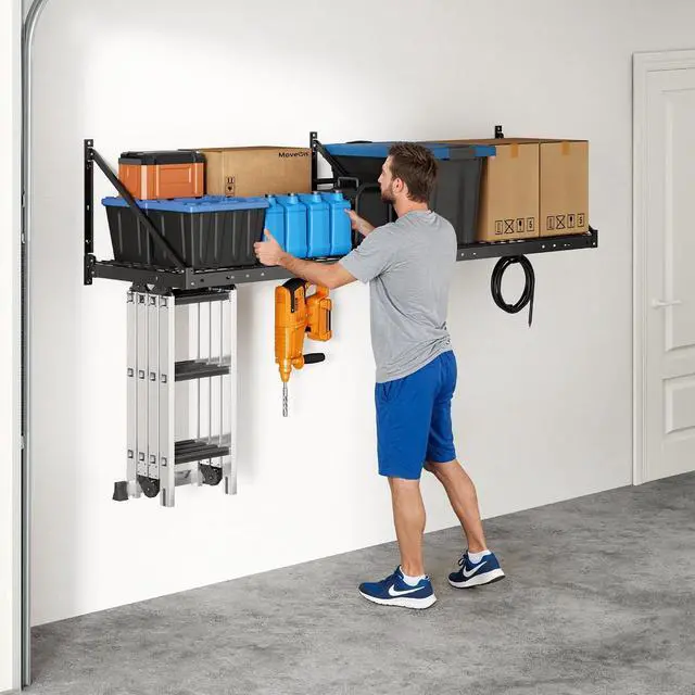 Alt view image 7 of 7 - 2-Pack 2x4ft Garage Wall Shelving - Heavy Duty Garage Storage Rack, 660lbs Load Capacity with Brace Guardrail, Organization System for Tools, Bins, Utility Room, Pro Series