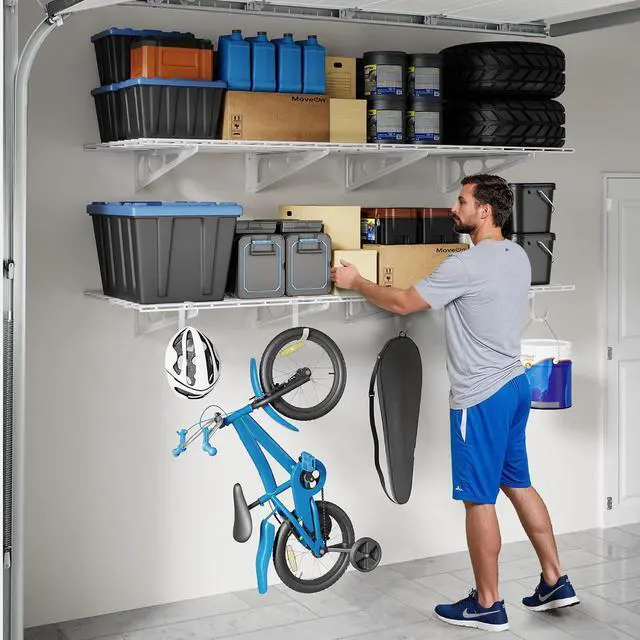 Alt view image 7 of 7 - 2-Pack 2x6ft Garage Shelving with Hooks, 24-inch-by-72-inch Wall Shelf Garage Storage Racks Floating Shelves, White, Classic Series