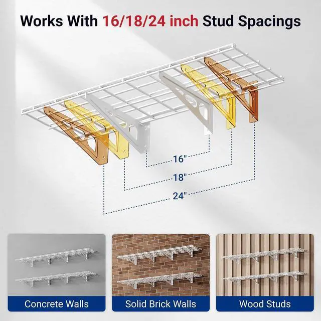 Alt view image 4 of 7 - 12-inch-by-72-inch Wall Shelf Garage Storage Rack Wall Mounted Floating Shelves,1x6ft,White, 2-Pack, Classic Series