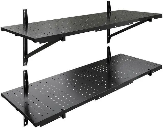 Main image of 2-Pack 1x3ft Garage Shelving 14-inch-by-34-inch Perforated Wall Shelf, Heavy Duty Garage Storage Rack with 700 lbs Load Capacity, Wall Mounted Organization System for Tools, Heavy Bins