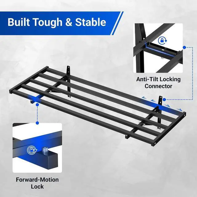 Alt view image 5 of 7 - Fold-Down 2x4ft Garage Wall Shelving, 2-Pack Heavy Duty Folding Garage Shelving Wall Mounted, 600 lbs Capacity, Storage for Power Tools, Garden Supplies & Seasonal Storage, Lite Series