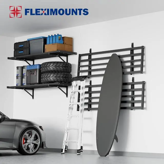 Alt view image 7 of 7 - Fold-Down 2x4ft Garage Wall Shelving, 2-Pack Heavy Duty Folding Garage Shelving Wall Mounted, 600 lbs Capacity, Storage for Power Tools, Garden Supplies & Seasonal Storage, Lite Series