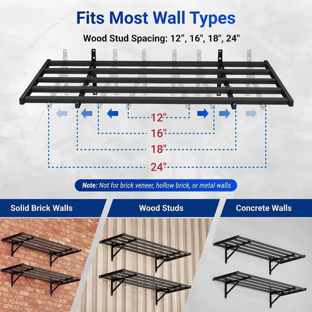 Alt view image 6 of 7 - Fold-Down 2x4ft Garage Wall Shelving, 2-Pack Heavy Duty Folding Garage Shelving Wall Mounted, 600 lbs Capacity, Storage for Power Tools, Garden Supplies & Seasonal Storage, Lite Series
