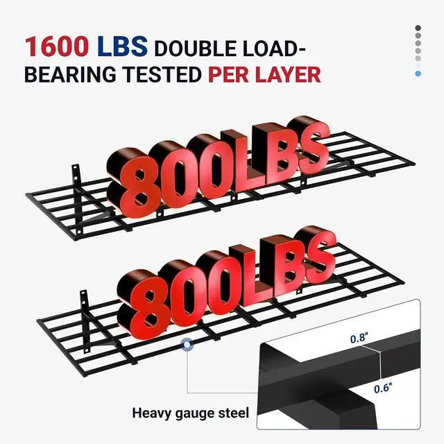 Alt view image 2 of 7 - 2x6ft Heavy Duty Garage Storage Wall Shelving, 1600lbs Load Capacity, 2 Pack Wall Mounted Storage Rack, 24x75 inch Rack Floating Shelves for Garage Organization, Snap Assembly, Pro Series