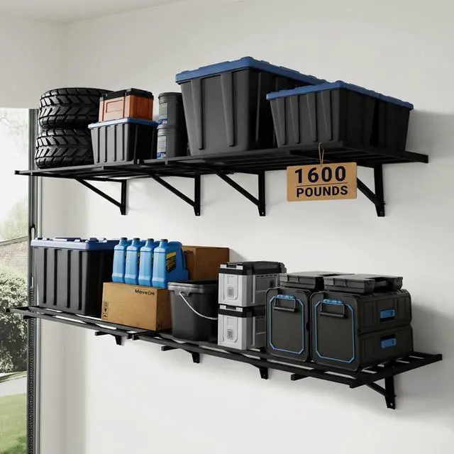 Main image of 2x6ft Heavy Duty Garage Storage Wall Shelving, 1600lbs Load Capacity, 2 Pack Wall Mounted Storage Rack, 24x75 inch Rack Floating Shelves for Garage Organization, Snap Assembly, Pro Series