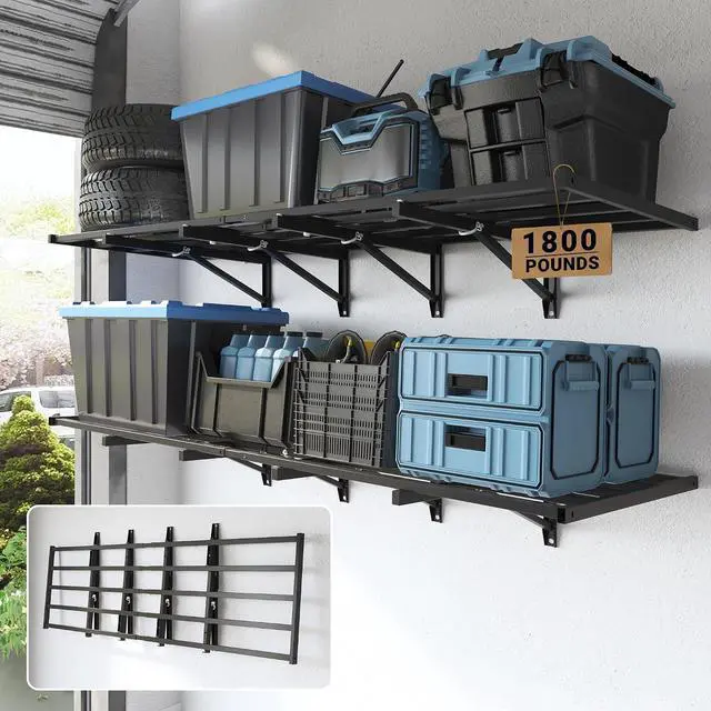 Main image of Fold-Down 2x6ft Garage Wall Shelving, 2-Pack Heavy Duty Folding Garage Shelving Wall Mounted, 1800 lbs Capacity, Storage for Power Tools, Garden Supplies & Seasonal Storage, Lite Series