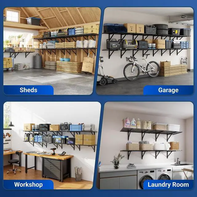 Alt view image 7 of 7 - 2x6ft Heavy Duty Garage Storage Wall Shelving, 1600lbs Load Capacity, 2 Pack Wall Mounted Storage Rack, 24x75 inch Rack Floating Shelves for Garage Organization, Snap Assembly, Pro Series