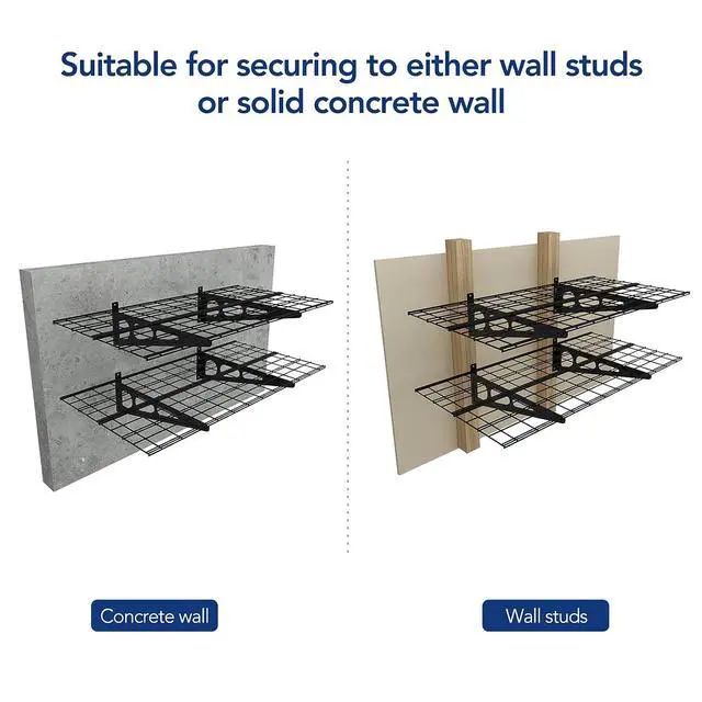 Alt view image 5 of 7 - Garage Storage Bundle 2-Pack 2x4ft Wall Mounted Floating Shelves (24"x48") & 4x8 Overhead Garage Storage Rack Without Decking, Heavy-Duty Metal Ceiling Storage System, 600lbs Capacity