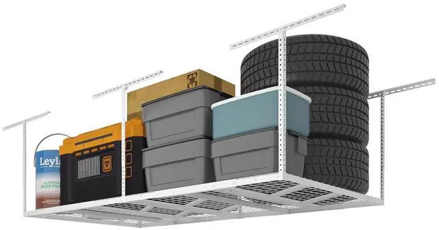Main image of Pro 4x8 Overhead Garage Storage Rack,Adjustable Storage Organization System, Heavy Duty Metal Ceiling Storage Racks, 800lbs Weight Capacity, White, Pro Series