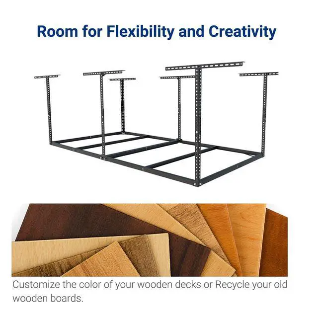 Alt view image 6 of 7 - Garage Storage Bundle 2-Pack 2x4ft Wall Mounted Floating Shelves (24"x48") & 4x8 Overhead Garage Storage Rack Without Decking, Heavy-Duty Metal Ceiling Storage System, 600lbs Capacity