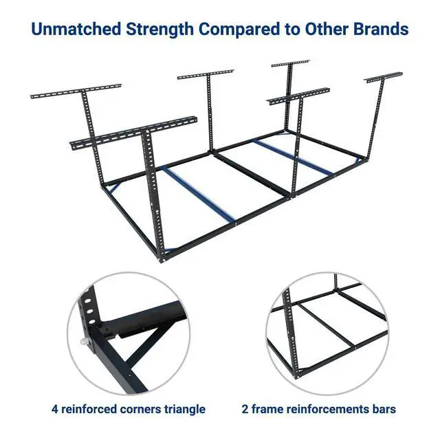 Alt view image 7 of 7 - Garage Storage Bundle 2-Pack 2x4ft Wall Mounted Floating Shelves (24"x48") & 4x8 Overhead Garage Storage Rack Without Decking, Heavy-Duty Metal Ceiling Storage System, 600lbs Capacity
