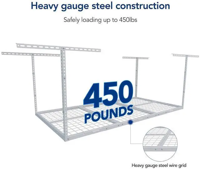 Alt view image 3 of 5 - 2 Pack 4x6 Overhead Garage Storage Adjustable Ceiling Rack 72" Length x 48" Width x 40" Height, 450lbs Weight Capacity, White, Classic Series