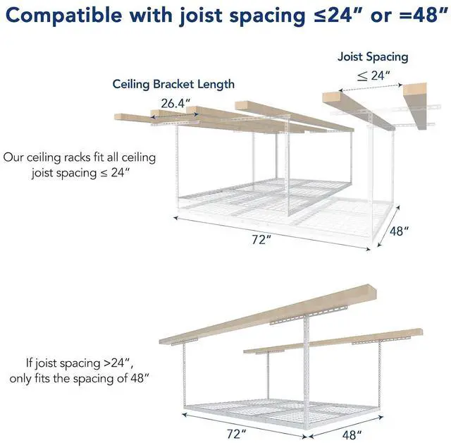 Alt view image 4 of 5 - 2 Pack 4x6 Overhead Garage Storage Adjustable Ceiling Rack 72" Length x 48" Width x 40" Height, 450lbs Weight Capacity, White, Classic Series