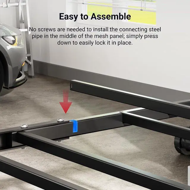 Alt view image 4 of 7 - 4x8 Overhead Garage Storage Rack with 6 Hooks, Adjustable Storage Organization System, Heavy-Duty Metal Ceiling Racks, 22.6" -39.4" Ceiling Dropdown, Black, Lite Series
