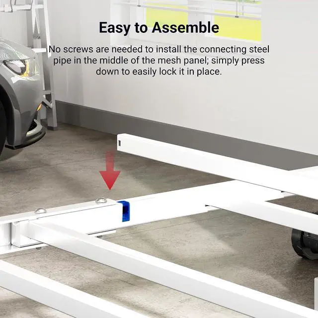 Alt view image 4 of 7 - 4x8 Overhead Garage Storage Rack with 6 Hooks, Adjustable Storage Organization System, Heavy-Duty Metal Ceiling Racks, 22.6" -39.4" Ceiling Dropdown, Lite Series