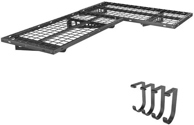 Main image of 2 Pack 2x4ft Corner Wall Shelving with 4 Hooks, 24x48 inch Garage Storage Rack Floating Shelves, 660lbs Total Weight Capacity, Black, Pro Series