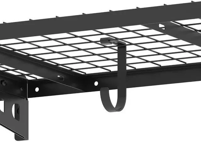 Alt view image 4 of 7 - 2 Pack 2x4ft Corner Wall Shelving with 4 Hooks, 24x48 inch Garage Storage Rack Floating Shelves, 660lbs Total Weight Capacity, Black, Pro Series