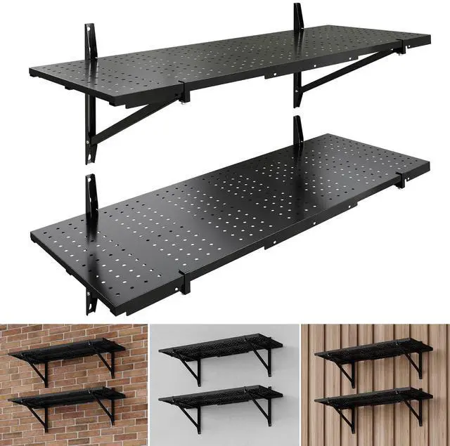 Main image of 2-Pack 1x3ft Wall Mounted Garage Shelving, 14x38-inch | Perforated, Heavy Duty Storage Rack, 700 lbs Load Capacity, Garage Organization System
