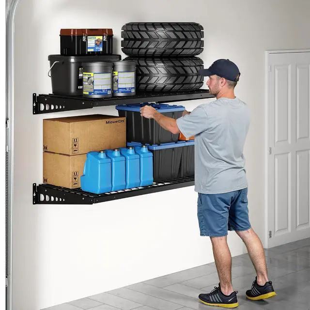 Alt view image 6 of 7 - 2 Pack 2x4ft Garage Storage 24x48 inch Heavy Duty Bike Wall Shelving Rack, 660lbs Total Weight Capacity, Black, Pro Series