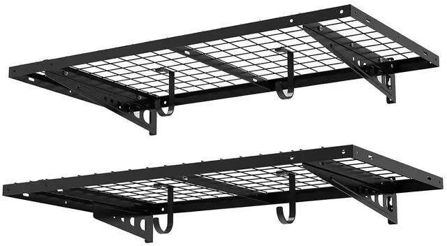 Main image of 2 Pack 2x4ft Garage Storage with 4 Hooks 24x48 inch Bike Wall Shelving Rack, 660lbs Total Weight Capacity, Black, Pro Series