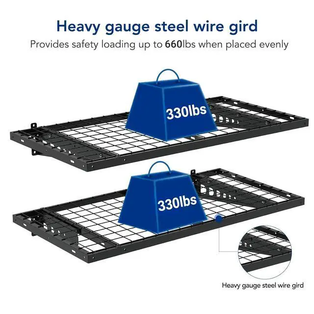 Alt view image 4 of 7 - 2 Pack 2x4ft Garage Storage 24x48 inch Heavy Duty Bike Wall Shelving Rack, 660lbs Total Weight Capacity, Black, Pro Series