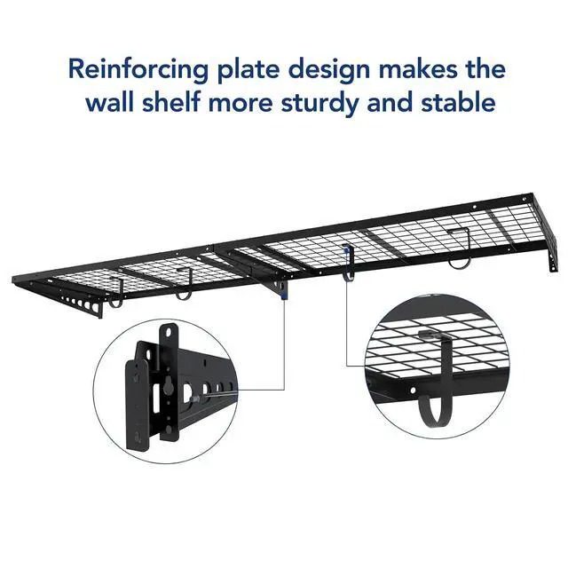 Alt view image 6 of 7 - 2 Pack 2x4ft Garage Storage with 4 Hooks 24x48 inch Bike Wall Shelving Rack, 660lbs Total Weight Capacity, Black, Pro Series