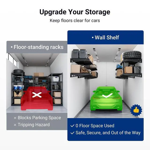 Alt view image 5 of 7 - 2 Pack 2x4ft Garage Storage 24x48 inch Heavy Duty Bike Wall Shelving Rack, 660lbs Total Weight Capacity, Black, Pro Series
