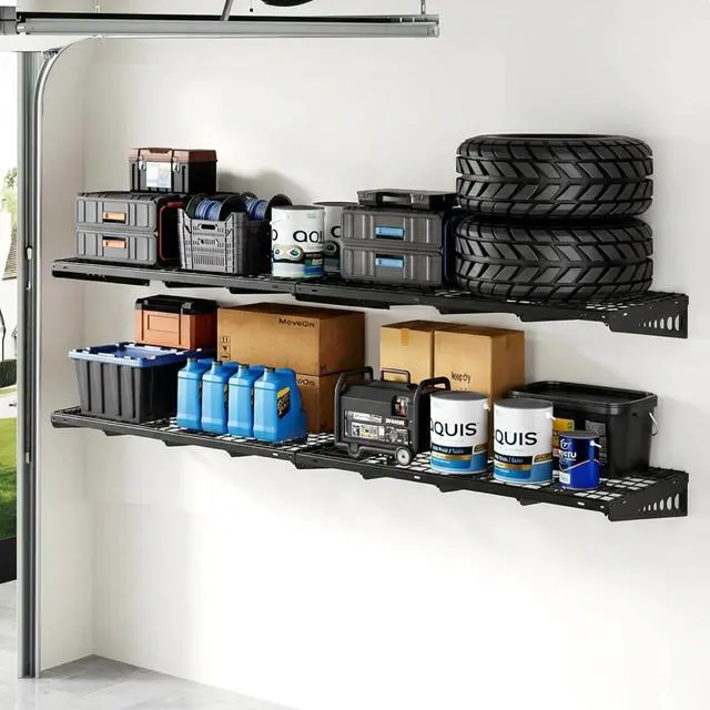 Main image of 4 Pack 2x4ft Garage Storage 24x48 inch Heavy Duty Bike Wall Shelving Rack, 1320lbs Total Weight Capacity, Black, Pro Series