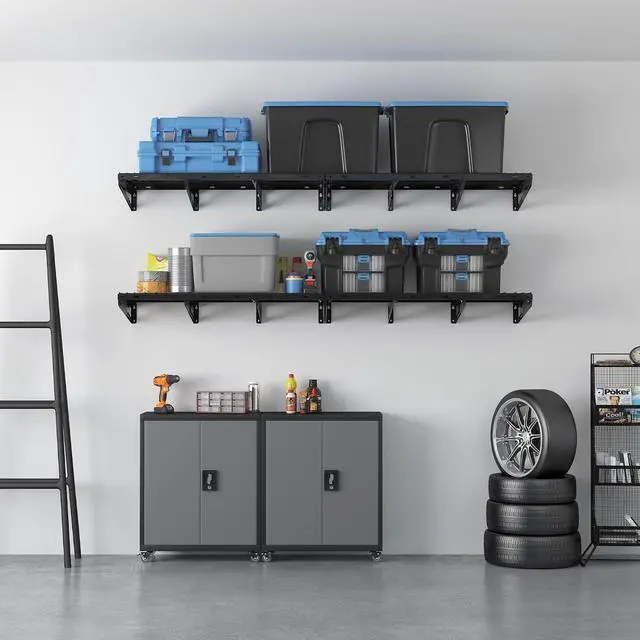 Alt view image 5 of 7 - 4 Pack 2x4ft Garage Storage 24x48 inch Heavy Duty Bike Wall Shelving Rack, 1320lbs Total Weight Capacity, Black, Pro Series