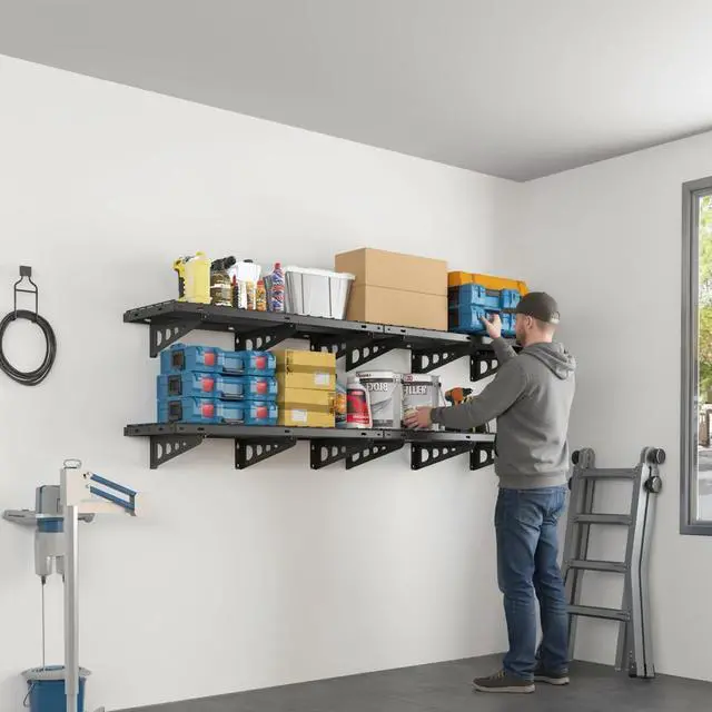 Alt view image 7 of 7 - 4 Pack 2x4ft Garage Storage 24x48 inch Heavy Duty Bike Wall Shelving Rack, 1320lbs Total Weight Capacity, Black, Pro Series