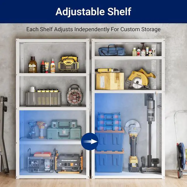 Alt view image 4 of 7 - Garage Storage Cabinet System, 3-in-1 Modular Metal Tool Cabinet w/Workbench and Metal Board Shelf Includes Pegboard, 24-Gauge Steel, 117"(L) w/ 8 Doors, White, FLEXIMOD Series