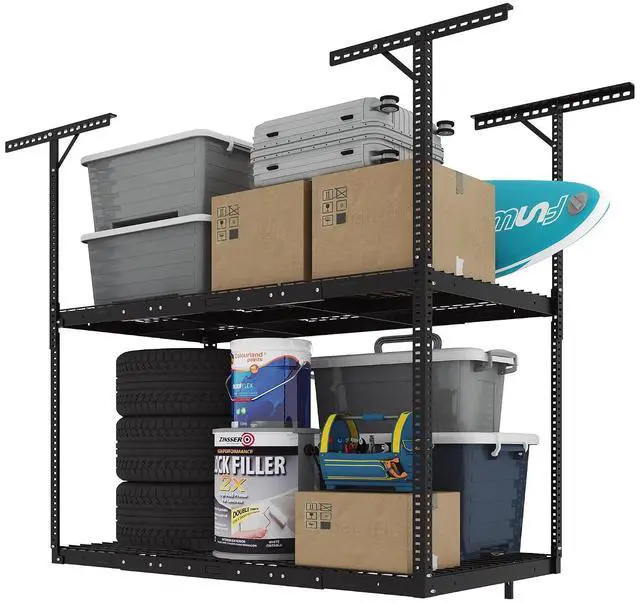 Main image of 3x6 2-Tier Overhead Garage Storage Rack Adjustable Heavy Duty Metal Garage Ceiling Storage Racks, 880 lbs Capacity Garages Organization System for 915 ft Tall Garages, Black