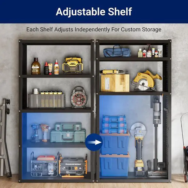 Alt view image 4 of 7 - Garage Storage Cabinet System, 3-in-1 Modular Metal Tool Cabinet w/Workbench and Metal Board Shelf Includes Pegboard, 24-Gauge Steel, 129"(L) w/ 2 Doors, Black, FLEXIMOD Series