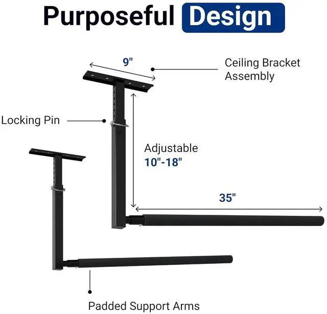 Alt view image 3 of 7 - Adjustable Overhead Ladder Rack, Garage Ceiling Storage Rack, Ladder Storage Organizer, 35" Extended Arms, 90 lbs Per Arm Heavy Duty Steel Rack for Kayak, Surfboard & Tools