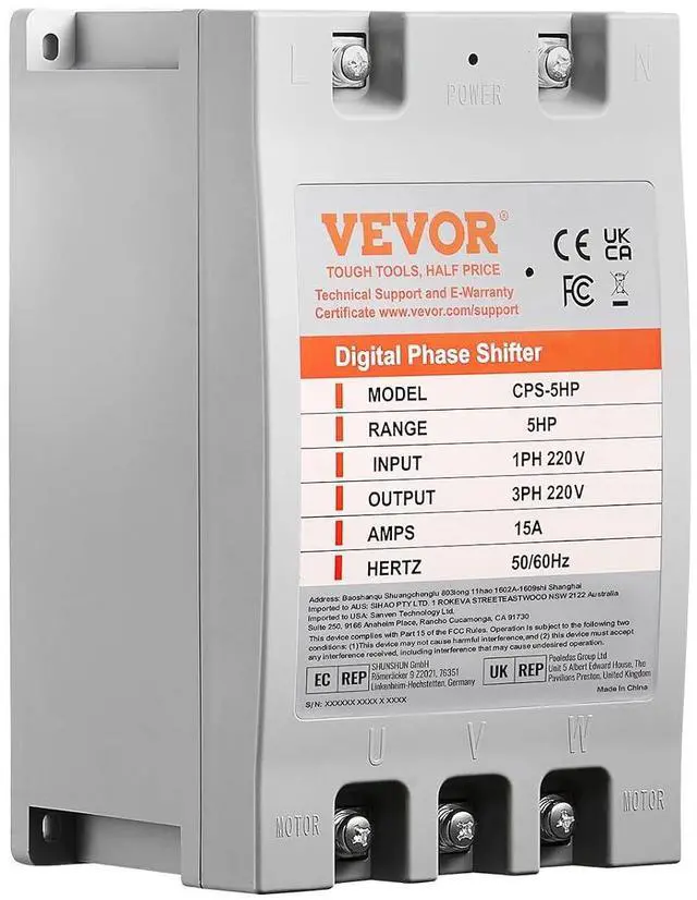 Main image of 3 Phase Converter - 5HP 15A 220V Single Phase to 3 Phase Converter, Digital Phase Shifter for Residential and Light Commercial Use, 220V Input/Output (One Converter for One Motor Only)