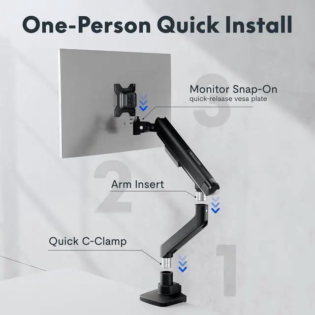 Alt view image 2 of 7 - Monitor Arm, Premium Aluminum Monitor Desk Mount Fits Screen up to 35 Inches, Fully Adjustable Monitor Stand with C-Clamp & Grommet Base for Home Offfice, Holds 6.61 to 26.46 lbs, Black