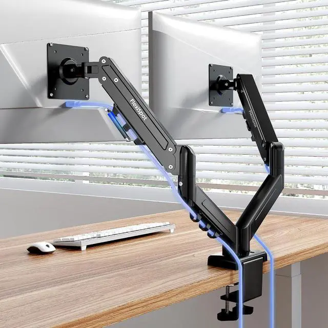 Main image of Dual Monitor Arm, 17-32 Inch Monitor Mount up to 19.84 lbs, Fast Install VESA Mount for Home Office Gaming, Full Adjustable Gas Spring with C-Clamp and Grommet Base, Black