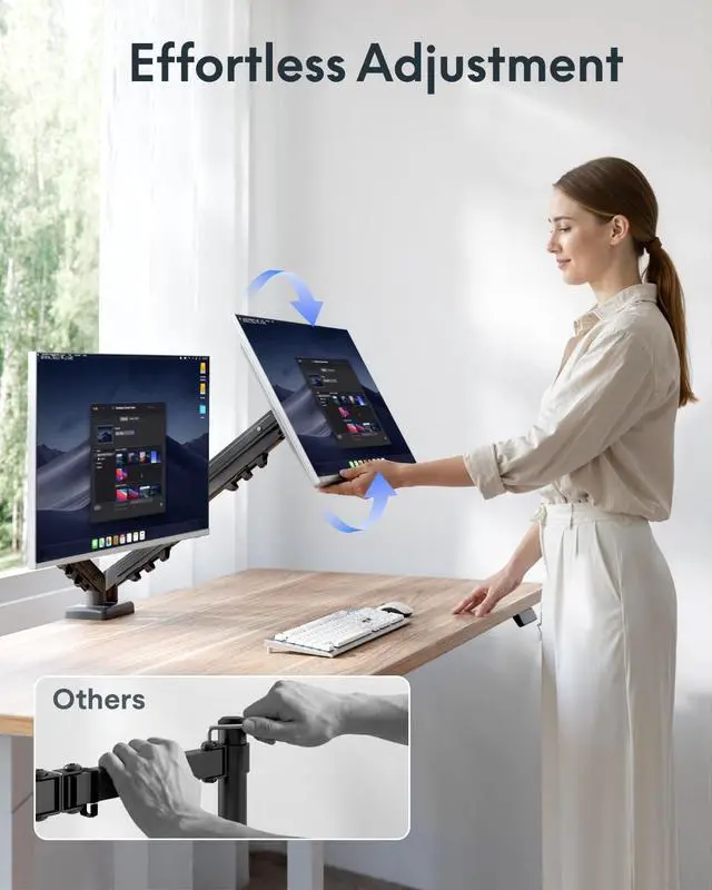 Alt view image 5 of 7 - Dual Monitor Arm, 17-32 Inch Monitor Mount up to 19.84 lbs, Fast Install VESA Mount for Home Office Gaming, Full Adjustable Gas Spring with C-Clamp and Grommet Base, Black