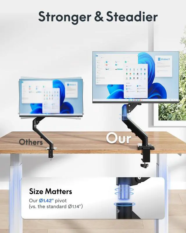 Alt view image 3 of 7 - Single Monitor Arm, 17-32 Inch Monitor Mount up to 19.84 lbs, Fast Install VESA Mount for Home Office Gaming, Full Adjustable Gas Spring with C-Clamp and Grommet Base, Black