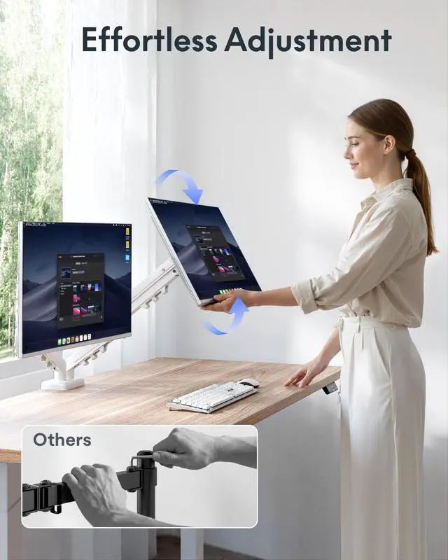 Alt view image 6 of 7 - Dual Monitor Arm, 17-32 Inch Monitor Mount up to 19.84 lbs, Fast Install VESA Mount for Home Office Gaming, Full Adjustable Gas Spring with C-Clamp and Grommet Base, White