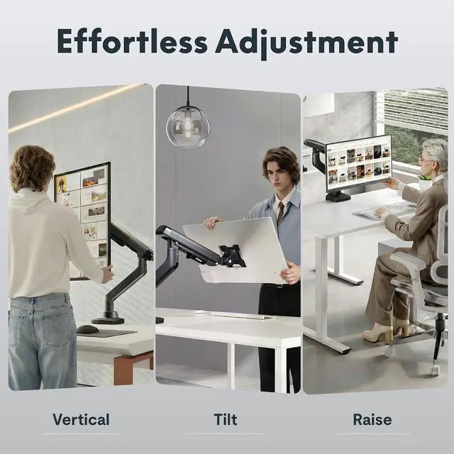Alt view image 4 of 7 - Monitor Arm, Premium Aluminum Monitor Desk Mount Fits Screen up to 35 Inches, Fully Adjustable Monitor Stand with C-Clamp & Grommet Base for Home Offfice, Holds 6.61 to 26.46 lbs, Black
