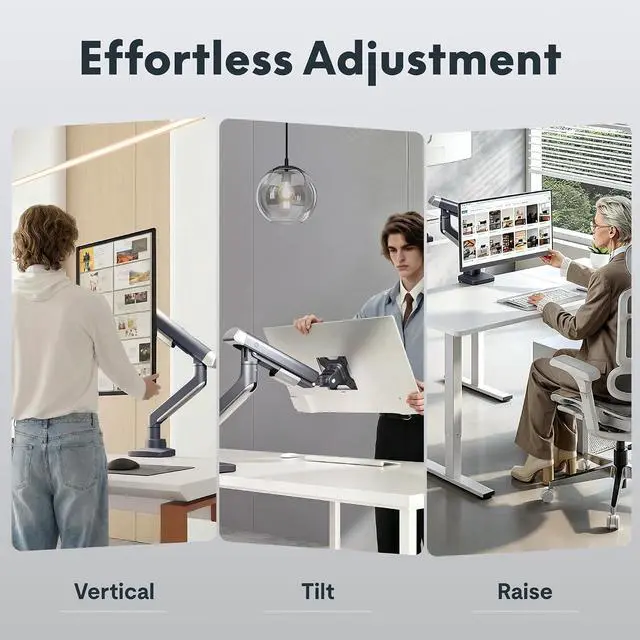 Alt view image 4 of 7 - Single Monitor Arm, Premium Aluminum Monitor Desk Mount Fits Screen up to 39 Inches, Fully Adjustable Monitor Stand with C-Clamp & Grommet Base, Holds 6.61 to 26.46 lbs, Gun Gray